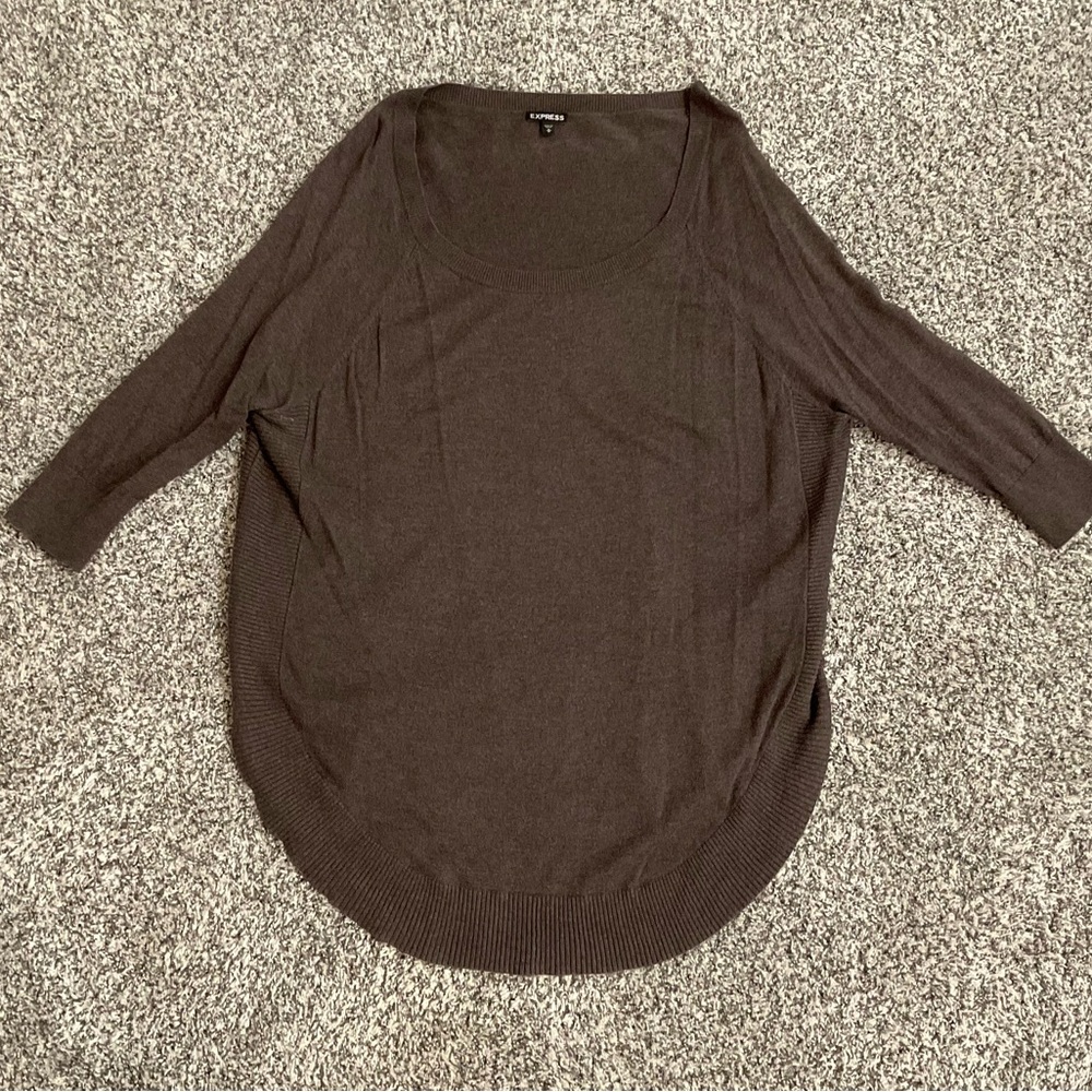 Express Extreme Circle Hem Tunic Sweater - Chocolate Brown
